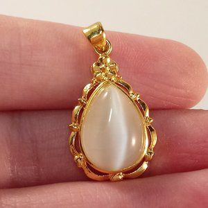 18K Yellow Gold Filled White Opal Diamond Zircon Necklace Pendant 8.99ctw